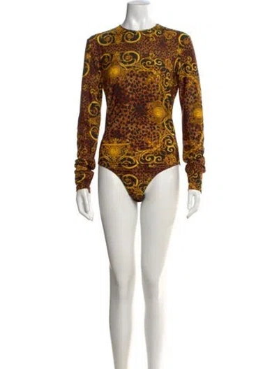 Pre-owned Versace Jeans Couture Animal Print Crew Neck Bodysuit In Black