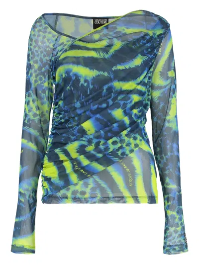 VERSACE JEANS COUTURE ANIMAL-PRINT DRAPED TOP