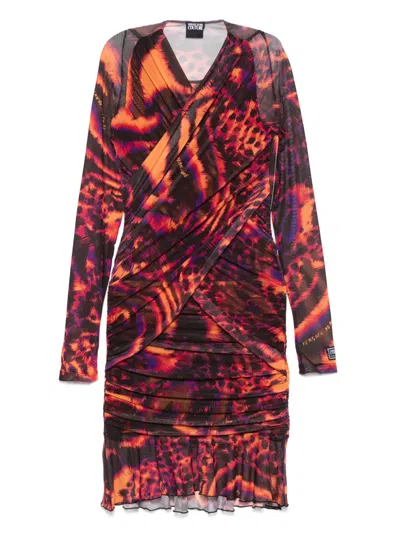 Versace Jeans Couture Animal-print Tulle Midi Dress In Black