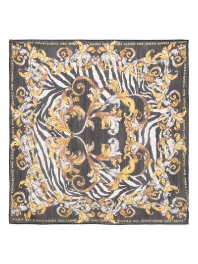 Versace Jeans Couture Animalier Barocco-print Scarf In Black
