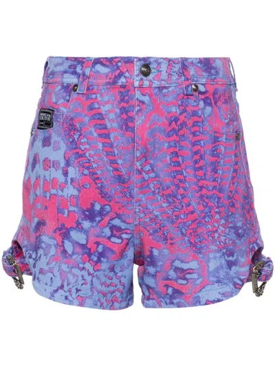 Versace Jeans Couture Animalier Denim Shorts In Pink