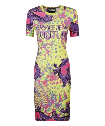 Versace Jeans Couture Animalier Midi Dress In Green