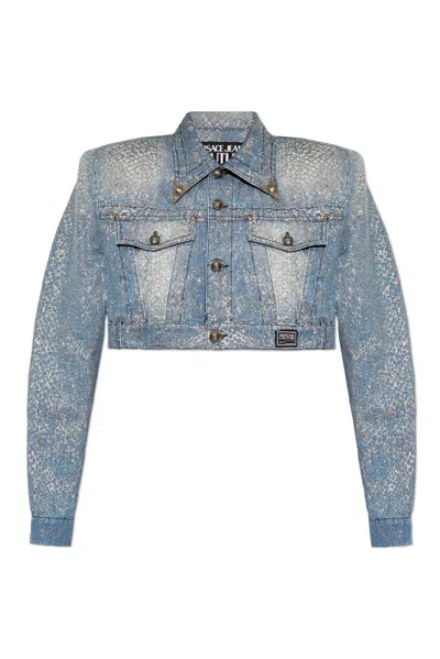 Versace Jeans Couture Animalier Motif Cropped Jacket In Blue