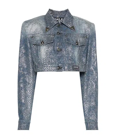 Versace Jeans Couture Animalier Motif Cropped Jacket In Gray