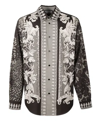 Versace Jeans Couture Animalier Barocco-print Cotton Shirt In Black