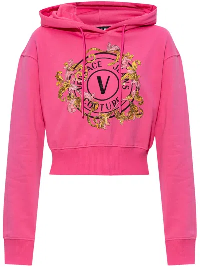 Versace Jeans Couture Appliqué Hoodie In Pink