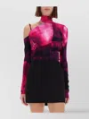 Versace Jeans Couture Asymmetric Long Sleeve High Neck Top In Purple