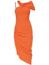Versace Jeans Couture Draped Dress With Asymmetrical Neckline And Ruched Detailing In Orange