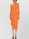Versace Jeans Couture Draped Dress With Asymmetrical Neckline And Ruched Detailing