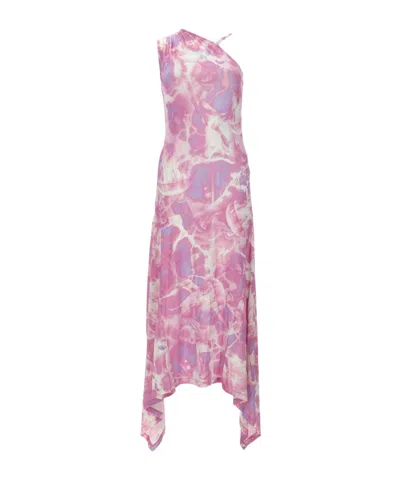 Versace Jeans Couture Asymmetric Printed Dress In Pink