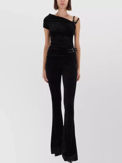 Versace Jeans Couture Asymmetric Velvet Top Fitted Silhouette Strap In Black