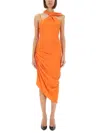 Versace Jeans Couture Draped Dress With Asymmetrical Neckline And Ruched Detailing In Orange