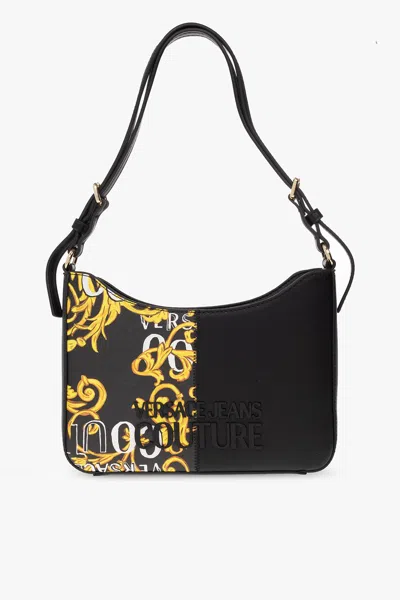 Versace Jeans Couture Shoulder Bag With Logo Couture Print In Black/gold