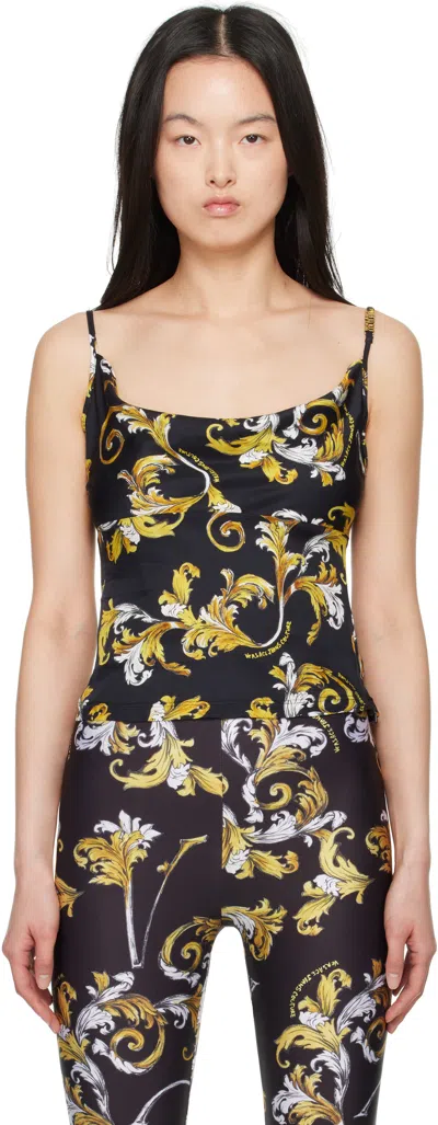 Versace Jeans Couture Balck & Yellow Outline Barocco Camisole In Eg89 Black/gold