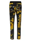 Versace Jeans Couture Leggings With Baroque Print And Mesh Panels In Black