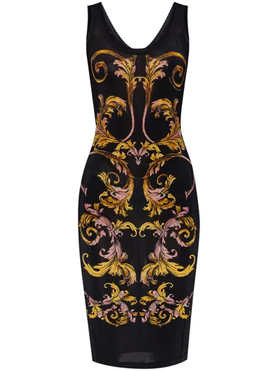 Versace Jeans Couture Barocco Midi Dress In Black