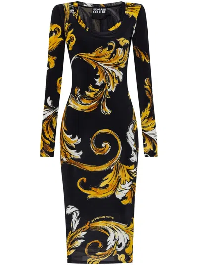 Versace Jeans Couture Barocco Midi Dress In Black