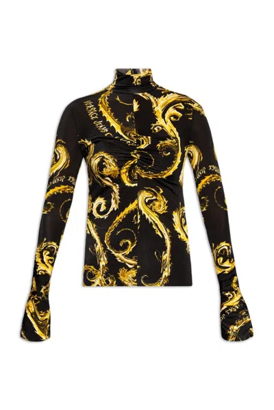 Versace Jeans Couture Women's Black Turtleneck With Gold Print In Multi