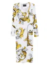 Versace Jeans Couture Midi Dress With Yellow And Black Print In White