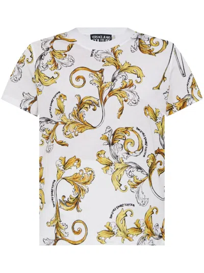 Versace Jeans Couture Barocco Outline T-shirt In Oro Blanco