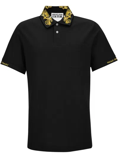 Versace Jeans Couture Barocco Polo Shirt In Black