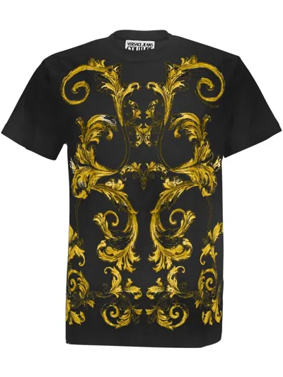 Versace Jeans Couture Barocco-print Cotton T-shirt In Black