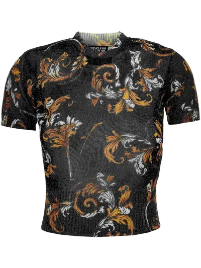 Versace Jeans Couture Barocco-print Knit T-shirt In Black
