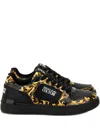 Versace Jeans Couture Barocco-print Lace-up Sneakers In Black