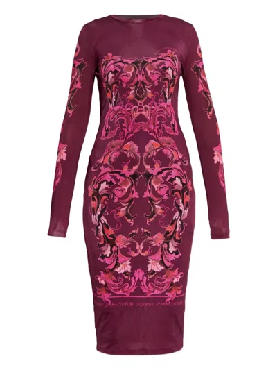 Versace Jeans Couture Barocco-print Long-sleeve Midi Dress In Purple