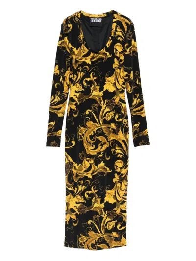 Versace Jeans Couture Barocco-print Midi Dress In Black