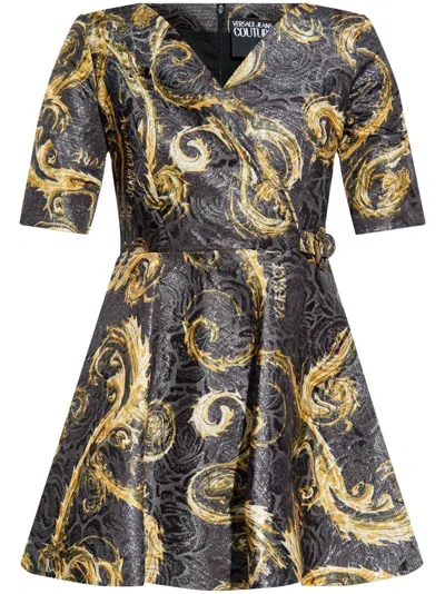 Versace Jeans Couture Barocco-print Mini Dress In Black