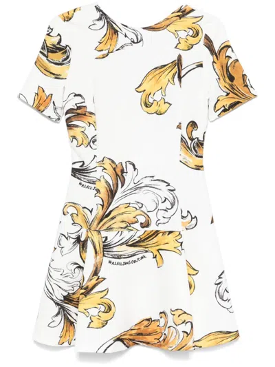 Versace Jeans Couture Barocco-print Mini Dress In White