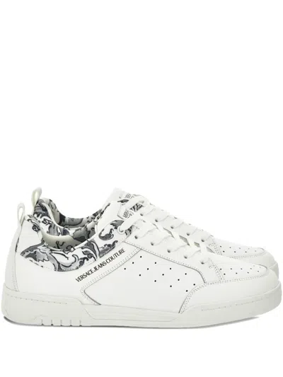 Versace Jeans Couture Barocco-print Perforated Sneakers In White