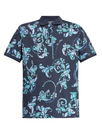 Versace Jeans Couture Baroque Polo Shirt In Blue