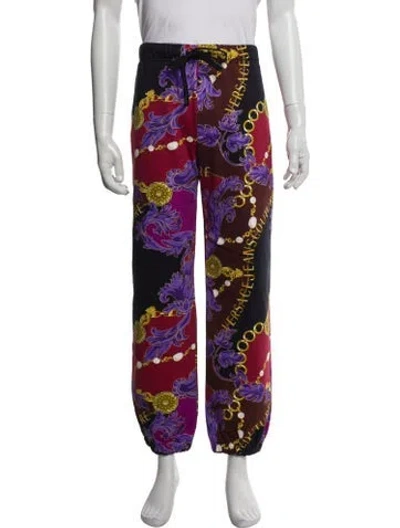 Pre-owned Versace Jeans Couture Barocco Print Printed Lounge Bottoms W/ Tags In Purple