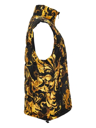 Versace Jeans Couture Barocco-print Puffer Vest In Black
