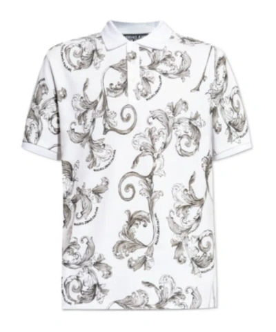 Versace Jeans Couture Barocco Print Short-sleeved Polo Shirt In White