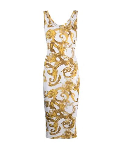 Versace Jeans Couture Barocco Print Sleeveless Midi Dress In Multi
