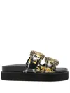 Versace Jeans Couture Barocco-print Slides In Black