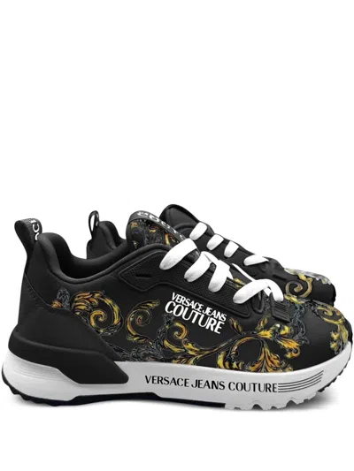Versace Jeans Couture Barocco-print Sneakers In Black
