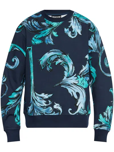 Versace Jeans Couture Barocco-print Sweatshirt In Blue