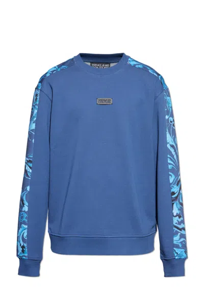 Versace Jeans Couture Barocco Printed Crewneck Sweatshirt In Blue