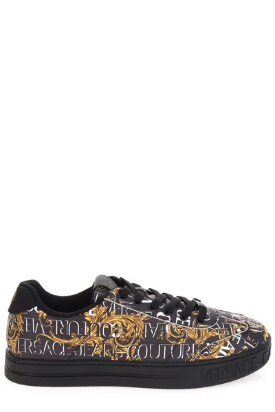 Versace Jeans Couture Barocco Printed Lace-up Sneakers In Black
