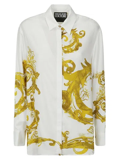 Versace Jeans Couture Barocco Printed Long-sleeved Shirt In White Gold