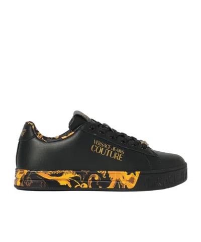 Versace Jeans Couture Barocco Printed Low-top Sneakers In Black