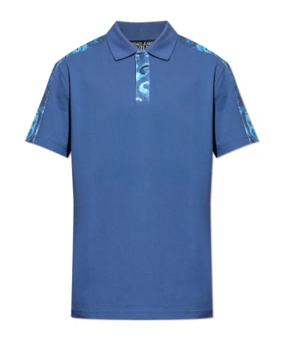 Versace Jeans Couture Barocco Printed Short-sleeved Polo Shirt In Blue