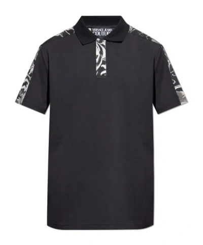 Versace Jeans Couture Barocco Printed Short-sleeved Polo Shirt In Black