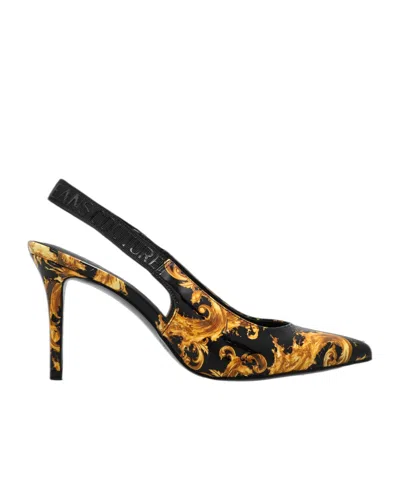 Versace Jeans Couture Barocco Printed Slingback Pumps In Black