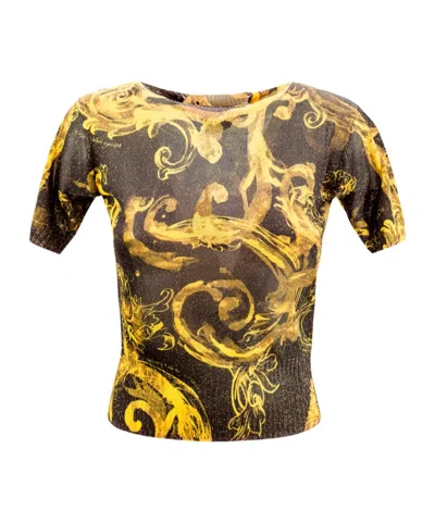 Versace Jeans Couture Barocco-printed Mock Neck Knitted Top In Multi