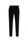 VERSACE JEANS COUTURE VERSACE JEANS COUTURE BAROQUE BUCKLE BELTED TAPERED TROUSERS